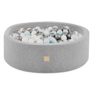 Piscine à Balles pour Bébé Enfants pour la Chambre MISIOO Ronde Coton Gris 90x30 cm 200 Balles: Menthe/Argent/Blanc Perle