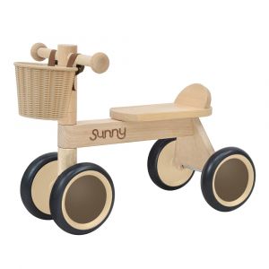 Sunny Draisienne avec panier, 4 roues en bois naturel - 1,5 an à 3 ans
