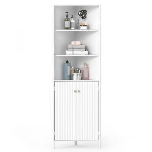 COSTWAY Armoire d'angle avec 5 &Eacute;tag&egrave;res R&eacute;glable, 2 Portes, Dispositif Anti-Basculement pour Salle de Bains, Salon, Cuisine Blanc