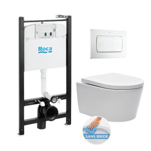 Roca Pack Bâti-support Active + WC SAT sans bride et fixations invisibles + plaque blanche ActiveSATrimless-1)