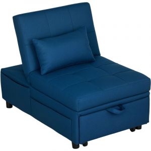 Homcom Chauffeuse fauteuil convertible inclinable réglable tissu effet capitonné bleu