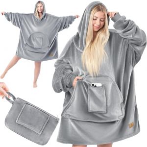Kesser - Couverture à capuche Couverture douillette avec manches Pull-over polyvalent Couverture portable à enfiler pour femmes & hommes Sweat-shirt