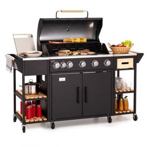 Image de Klarstein Barbecue &agrave; gaz Jersey - Cuisine d'ext&eacute;rieur - 5+1 br&ucirc;leurs - 2 plans de travail - 30 mbar - Housse de pluie - T&ocirc;le d'acier - Noir