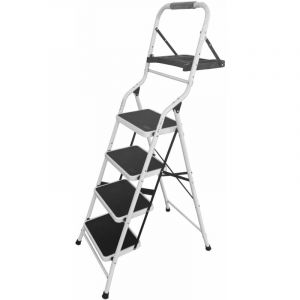 Varan Motors	 Motors - CQX804T Escabeau avec poign&eacute;e et plateforme pour outils, escabelle &agrave; 4 marches, 158cm, stable et pieds antid&eacute;rapants