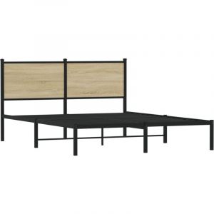 VidaXL Cadre de lit en métal avec tête de lit chêne sonoma 140x190 cm, lit double, meuble de chambre à coucher, lit d'invité, lit