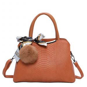 Sac &agrave; Main pour Femme Effet Serpent avec Foulard et Pompon D&eacute;coratif Gallantry Marron
