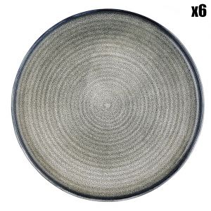 6 Assiettes plates en Grès Zen gris/bleu - D.28 cm