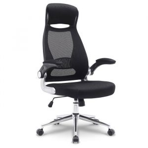 Waytex Fauteuil Bureau Ergonomique Dossier Haut respirant Appui-Tête Intégré Accoudoirs Relevables Soutien Lombaire Pied Métal – Noir