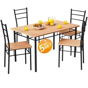 Ensemble table et 4 chaises LEO hêtre en métal laqué MDF
