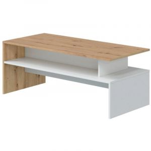 Table basse coloris blanc artic, ch&ecirc;ne nordique - longueur 108 x hauteur 43 x profondeur 50 cm - PEGANE -