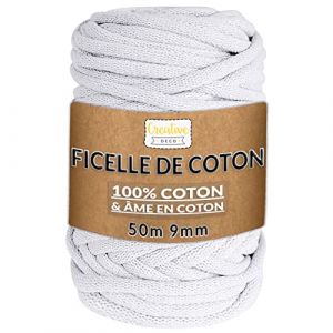 Creative Deco 9mm x 50m Corde Macramé Fil de Coton Blanche | +/- 0.5mm d’Épaisseur | Cordelette Naturel | Cuisine, Jardin, Decoration, Jardinage, Emballage Cadeau, Bricolage