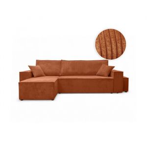 Loungitude Canapé d'angle convertible avec un pouf en velours côtelé - Terracotta