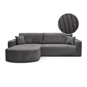 Loungitude Canap&eacute; d'angle r&eacute;versible 4 places en velours c&ocirc;tel&eacute; - Gris fonc&eacute;