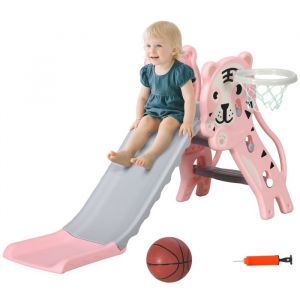 Toboggan pour enfants - AIYAPLAY - avec panier de basket thème tigre - de 18 à 36 mois - jusquà 25 kg - 133 x 60 x 70 cm rose