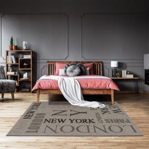 Unamourdetapis - Tapis salon et chambre 120x170 gris rectangle tiss&eacute; motif texte founti