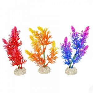 Aqua della Décoration pour aquarium plante haute rouge/jaune/mauve en plastique vendue à l'unité - Taille S
