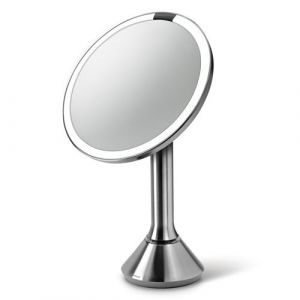 Simplehuman ST3052 miroir à capteur avec commande tactile de la luminosité et paramètre de double éclairage 20 cm, grossissant 5x lumineux maquillage lumière LED salle de bain, acier inoxydable brossé