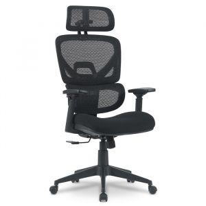 Waytex Fauteuil de Bureau Ergonomique avec Appui-tête réglable 3D – Soutien Lombaire Dynamique – accoudoirs 3D – basculant synchrone - Tissu Respirant – Usage intensif pour + de 7h – Noir