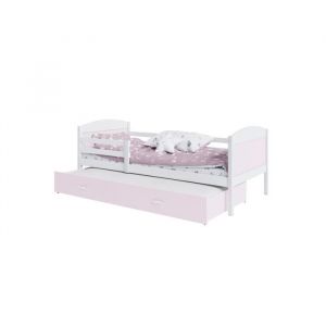 Lit Gigogne Mateo 90x190 Blanc - rose Livré avec sommiers, tiroir et matelas en mousse de 7cm - Blanc - rose