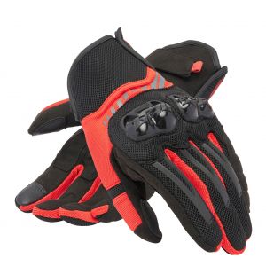 Dainese Mig 3 Air Gloves, Gants Moto Eté, Tissu Ventilé, Protège Articulations, Ecran Tactile, Homme, Noir/Rouge Lave, S