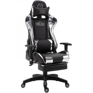Décoshop26 Fauteuil de bureau chaise gamer sur roulettes avec repose-pieds accoudoirs en pvc noir / blanc 100002765