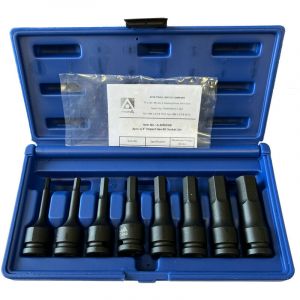 Coffret 8 douilles males 6 pans a choc impact embouts hexagonaux de 5 à 19
