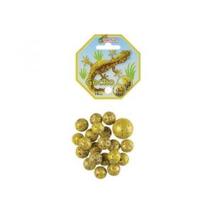 Kim'play Filet 20 billes 16 mm + 1 calot 25 mm theme gecko lezard - jaune/vert pois - jeu recreation - set jouet enfant et carte animaux