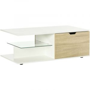 Image de MH Table basse aragon aspect ch&ecirc;ne clair, blanc et verre