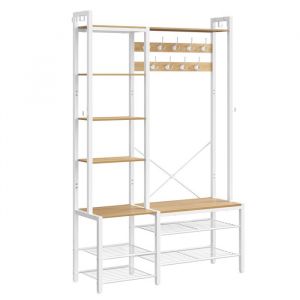 Meuble d’entrée avec porte-chaussures 5 étagères doré chêne et blanc