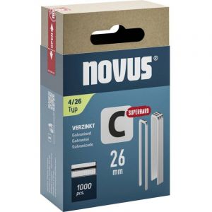 Novus TOOLS Agrafes à dos étroit 26 mm de type 4 super dure, 1000 pièces, agrafes galvanisée pour la fixation de bois profilés, panneaux et treillis métallique