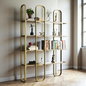 Bibliothèque étagère moderne 4 plateaux - finition dorée JENA