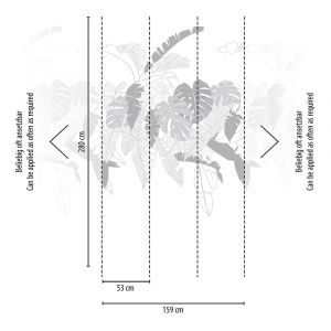 Lutèce Décor mural sur supp intissé Feuillage exotique taupe fond blanc 3lés