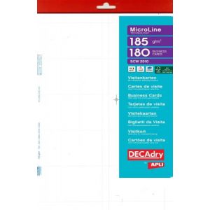 DECAdry SCW2010 - 180 cartes de visite MicroLine blanches 185 g/m², format 85 x 54 mm (18 feuilles / cdt)