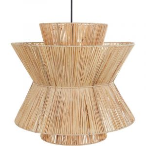 Beliani Lampe Suspendue &Eacute;clairage Boho Abat-jour en Paille Naturelle et Base M&eacute;tal Noir Telamba