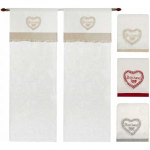 Rideau de Fenêtre Couple 2 pcs Porte Intérieure Tissu semi-transparent Coeur Petits Carrès Gris Tourterelle - 60x240 cm