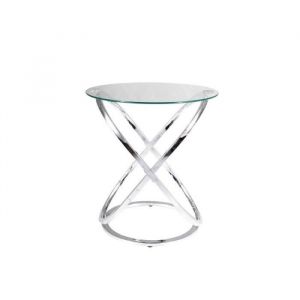 AC-Déco Table d'appoint ronde design en verre et pieds chromés - D 52 x H 56 cm
