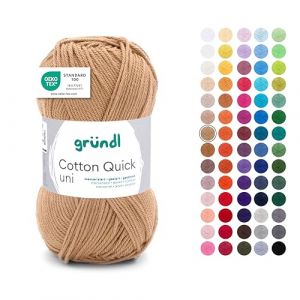 Gründl Laine Cotton Quick uni - Laine pour crochet - 100% coton - Laine pour tricot - Fil de coton brillant - 1 pelote de 50 g / 125 m - Taille des aiguilles 3-4 - Laiton