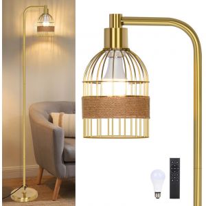Lampadaire salon rotin,Déco ferme rustique,3 couleurs,gradation10 100 %,interrupteur pied & télécommande,ampoule LED,pour chambre