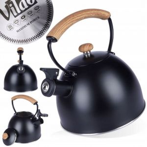 Vilde Bouilloire à induction - 2,5 l - En acier inoxydable de qualité supérieure - Noir mat - Avec sifflet - Efficacité énergétique pour tous les types de cuisinières, y compris l'induction - Poignée