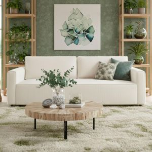 Canap&eacute; convertible 3 places Klimt Velours c&ocirc;tel&eacute; Cr&egrave;me