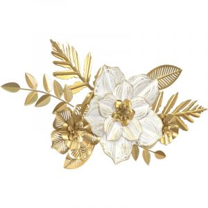 D&eacute;coshop26 D&eacute;coration murale romantique en m&eacute;tal &ndash; Motifs floraux cr&egrave;me et dor&eacute;, 60 cm DEC050029