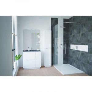 Meuble salle de bain &agrave; poser PALERMO - 80cm - Laqu&eacute; Blanc - Plan vasque noir