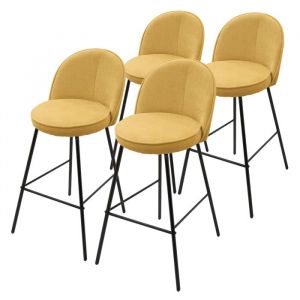 ML-Design Lot de 4 Tabourets de Bar en Tissu Moutarde, Hauteur 75 cm, Chaises de Comptoir Rembourr&eacute;es avec Dossier et Repose-Pieds, Structure