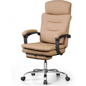 Devaise - Fauteuil ergonomique avec repose-pieds - Cuir pu, dossier 3 positions, coussin à ressorts, 180kg max - Marron