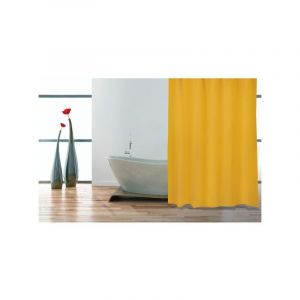 MSV Rideau de douche anti-moisissure - Anti-bactérien, lavable, imperméable, avec 12 anneaux de rideau de douche - Polyester jaune safran - 180 x 200 cm