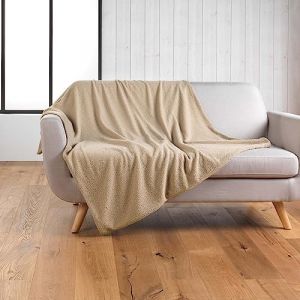 Douceur d'intérieur, Plaid (125 x 150 cm) Wooly Beige, Bouclette Unie