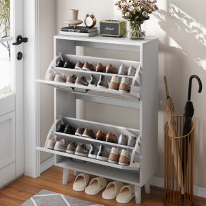 Meuble &agrave; chaussures avec portes, meuble chaussure d'entr&eacute;e - peut contenir 10 &agrave; 12 paires de chaussures, MDF, 60&times;24&times;94 cm, blanc