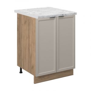 Meuble Bas De Cuisine Fame-Line, 60cm, Pt Marbre, Grisbeige, Ch&ecirc;ne De Force Dor&eacute;, Vicco