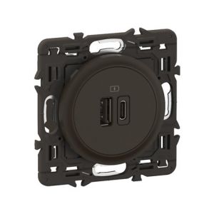 Legrand Prise double USB A+C C&eacute;liane - Noir + support, &agrave; &eacute;quiper d'une plaque