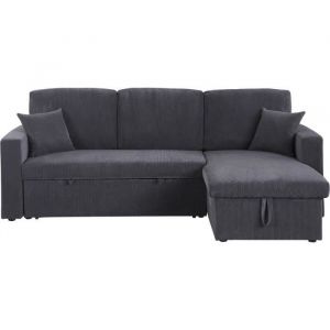 Habitat et Jardin Canap&eacute; D'angle Convertible En Velours C&ocirc;tel&eacute; "Alain" - 3 Places - Gris